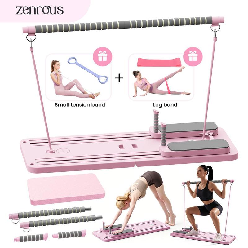 ZENROUS 4.0 New Upgrade Multifunctional Pilates Board - Multifunctional Exercise Board, Home Workout Gear with Pilates Bar, Kneeling Pad, Timer, Foldable Reformer, Max Load 300lbs Exercise Equipment for Small Spaces Abdominal Training