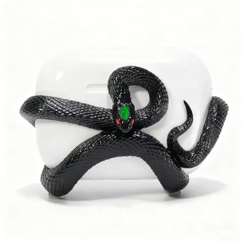 Aura +99999 Original Snake Wireless Earbuds Case with Protector for AirPods Pro/Pro2/3, Durable PLA/TPU, Shockproof, Scratch-Resistant, Lightweight, Portable, Non-Slip Grip, LED Lights, Gym Gift (White, Black, Pink), Wireless Earphones