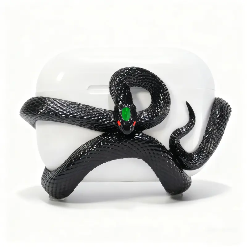 Aura +99999 Original Snake Wireless Earbuds Case with Protector for AirPods Pro/Pro2/3, Durable PLA/TPU, Shockproof, Scratch-Resistant, Lightweight, Portable, Non-Slip Grip, LED Lights, Gym Gift (White, Black, Pink), Wireless Earphones