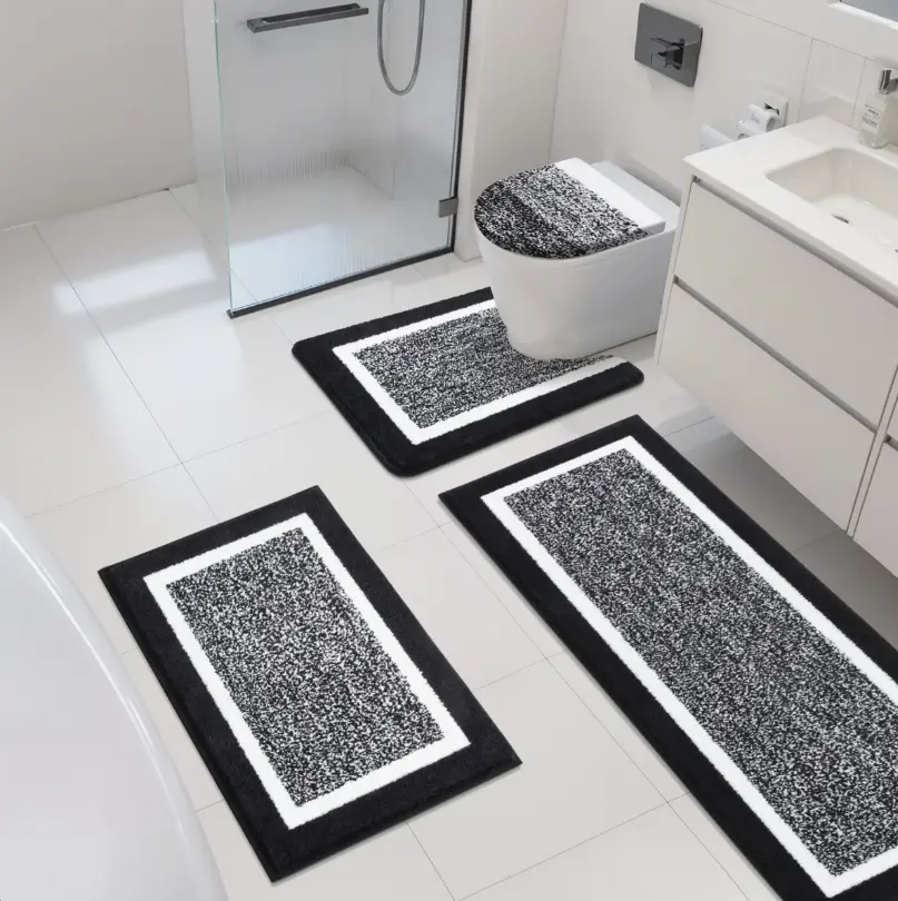4-Piece Soft Absorbent Microfiber Bath Rug Set, Non-Slip Backing Plush Bathroom Mats, Machine Washable Shower Floor Rugs for Home Bathroom