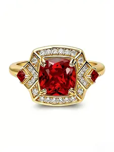 Vintage Ruby Ring, French Retro Court Style, Fashion Engagement Rings, High-End Handcrafted Diamond Set, Hypoallergenic Eco-Friendly, Engagement Proposal Gift