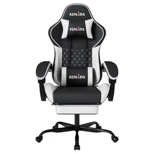 WOTSTA  Gaming Chair,high back ergonomic computer chair， with Footrest and Comfy PU Leather Recliner with Headrest and lumbar support, Fixed Up Armrest, Height Adjustable with 360° Swivel Office chair