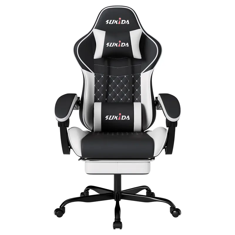 WOTSTA  Gaming Chair,high back ergonomic computer chair， with Footrest and Comfy PU Leather Recliner with Headrest and lumbar support, Fixed Up Armrest, Height Adjustable with 360° Swivel Office chair