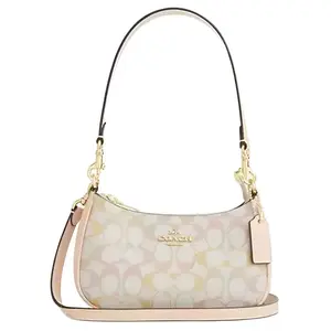 COACH Teri 20 Mini Crossbody Bag for Women – Monogram-Print Coated Canvas and Leather with Gold and Pink Accents
