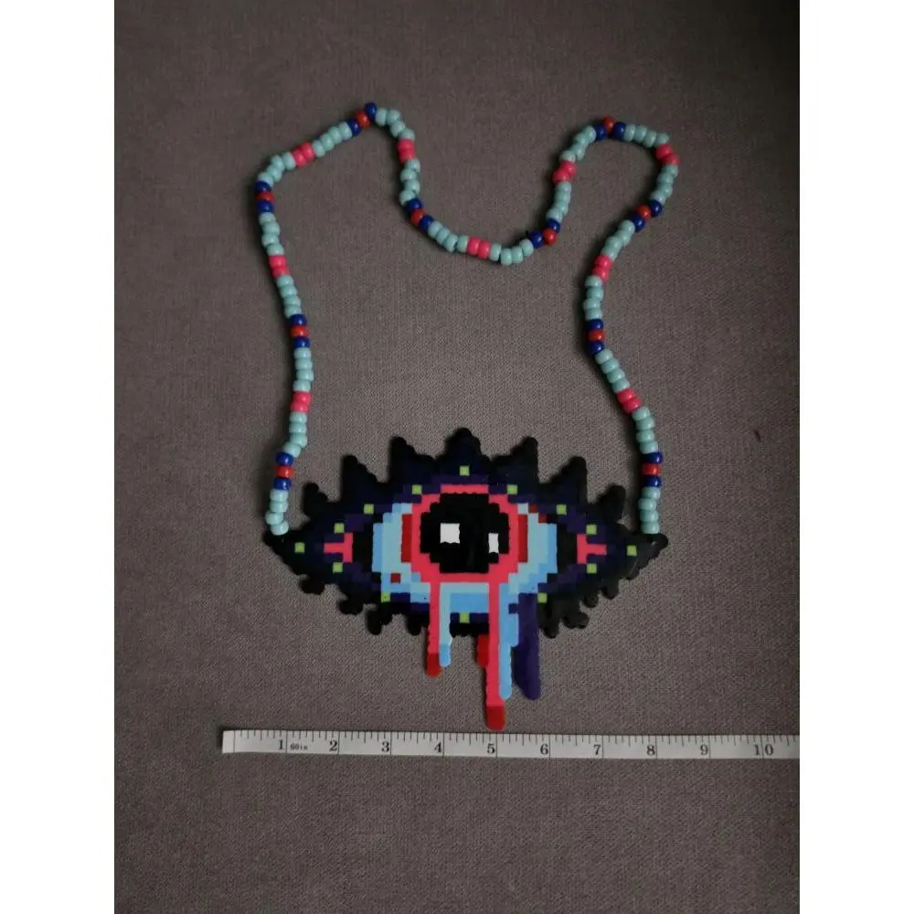 Eye of protection perler Beaded Necklace with Eye Design, Multicolor Beads, 100% Handmade, Unique Gift for Fans of Pixel Art