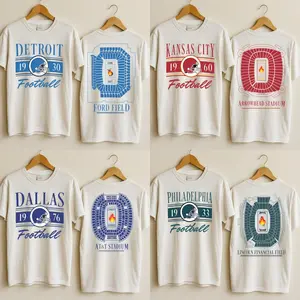 Vintage All Team Football With Stadium Design 2 Sided Ash Grey T-Shirt, Retro All Teams Football Shirt, Gift Fan Sport Menswear Classic Cotton