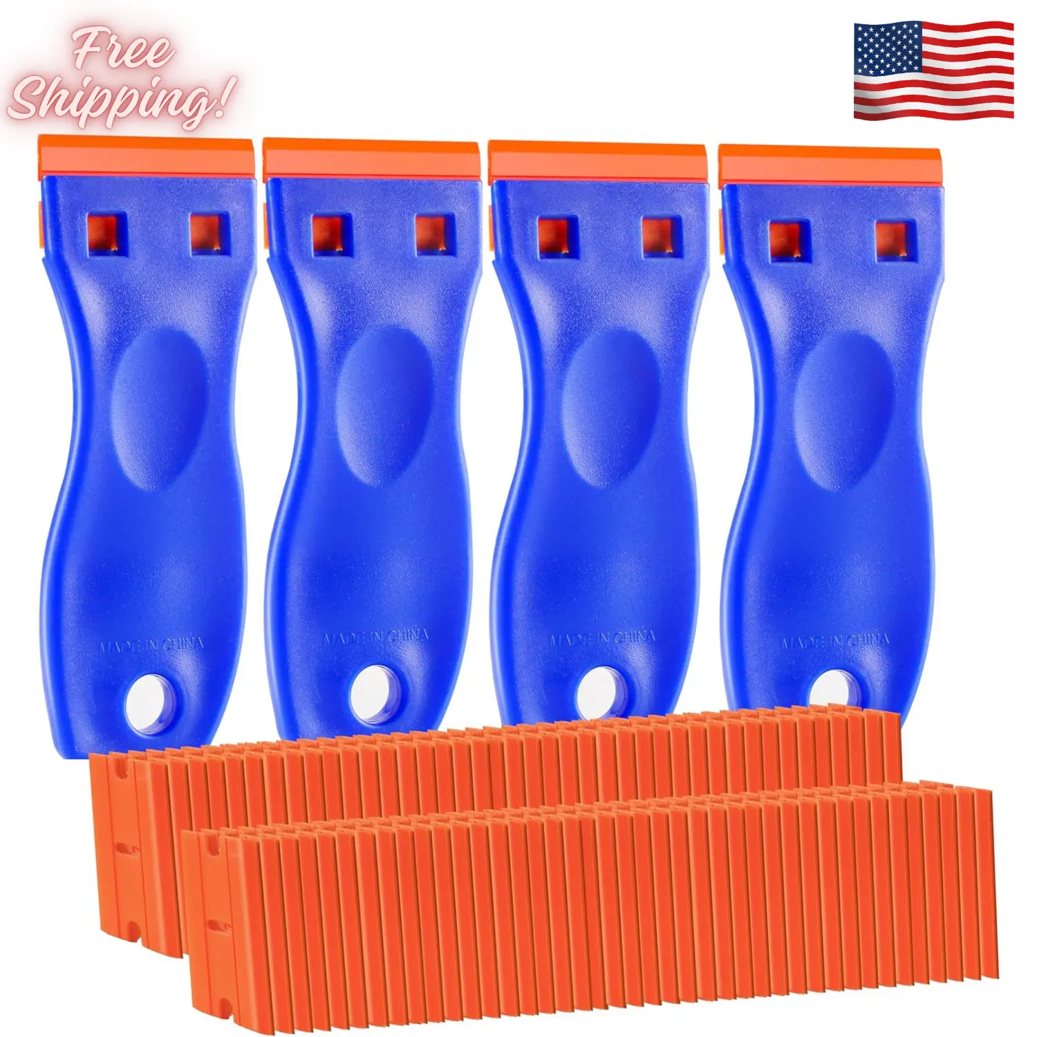 4 PCS Plastic Razor Blade Scraper and 120 PCS Plastic Razor Blades