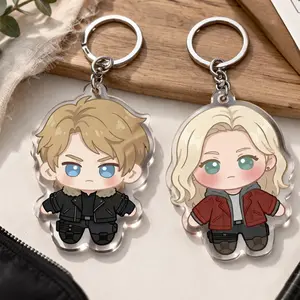 Resident Evil Chibi Inspired Character Colletion Keychain, Leon Kennedy Chibi Acrylic Keychains, Horror Game Mini Figure Charms, Gamer Gift Accessories