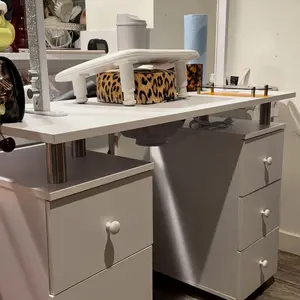 OmySalon Manicure Table Nail Desk for Nail Tech, Nail Table Station w/Electric Dust Collector, Nail Makeup Beauty Salon Storage Acetone Resistant w/Lockable Wheels,Wrist Cushion,4 Drawers&Cabinet