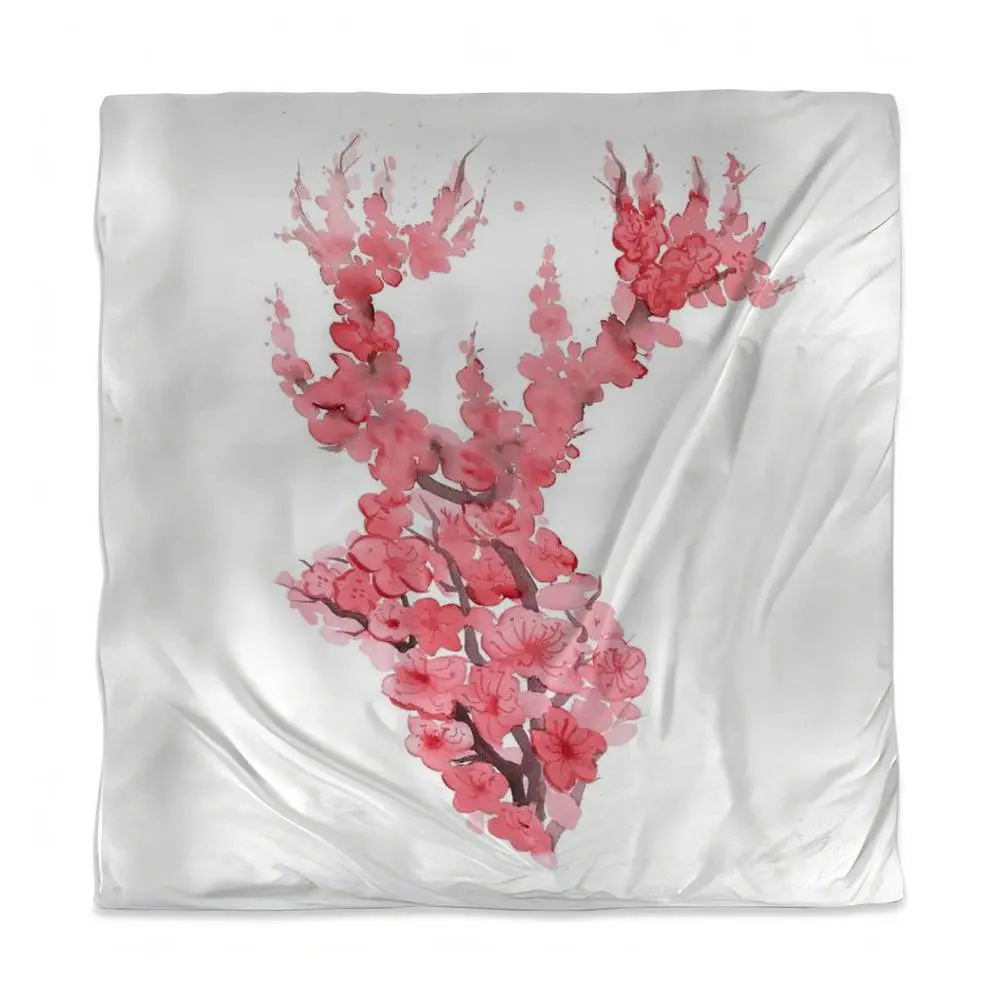 360 Stand Queen Size Asian Theme Duvet Cover - Blush Pink, Unique Deer & Cherry Blossoms Nature Motifs, Breathable Fabric Microfiber Bedding for Home Decor 3817-SWCQ-AN399, Microfiber Face, Graphic Duvet Covers, Botanical Duvet Covers