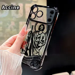 Four Corner Anti-Fall Saint Jude Symbol Pattern Phone Case for iPhone 17 16 Pro Max 15 Plus 14 13 12 11 E Air Shockproof Transparent Electroplated Protective Cover