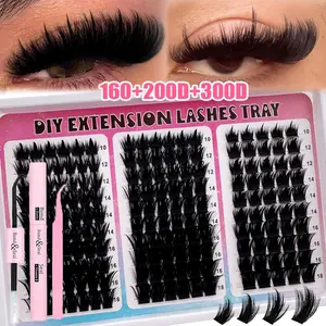 300D/200D/160D/100DSpikes Lash Cluster Eyelash Extensions 180pcs/260pcs Thick Spiky, Fluffy Eyelashes Cluster Individuals Lashes 10-18mm Mega Wispy Fluff DIY D Curly Lash Extensions