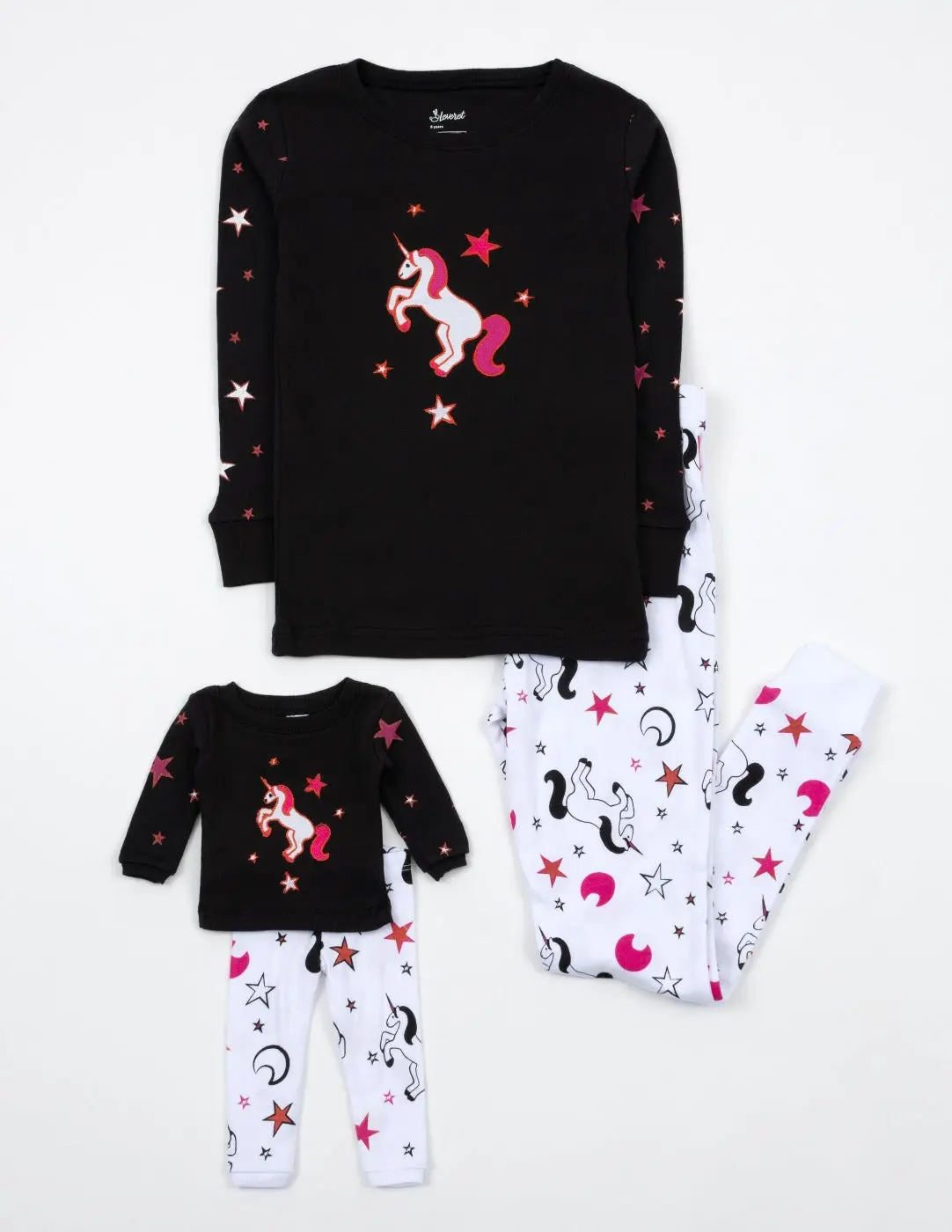 Matching Girl and Doll Black Unicorn Pajamas