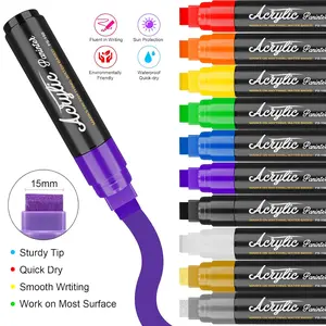 10 Color 15mm Wide Tip Acrylic Paint Markers, High Coverage, Large Ink Capacity, Layering Ability, Bold Graffiti and Art, Sketch Markers, Color Marker Set