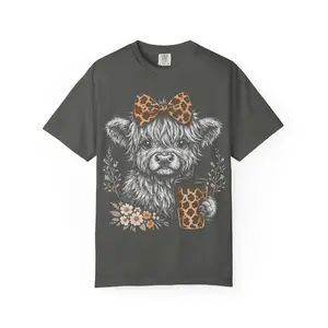 Men's Soft Knit Round Neck Short-Sleeve Highland Cow Cotton T-Shirt, Relaxed Fit, Matching Casual Top