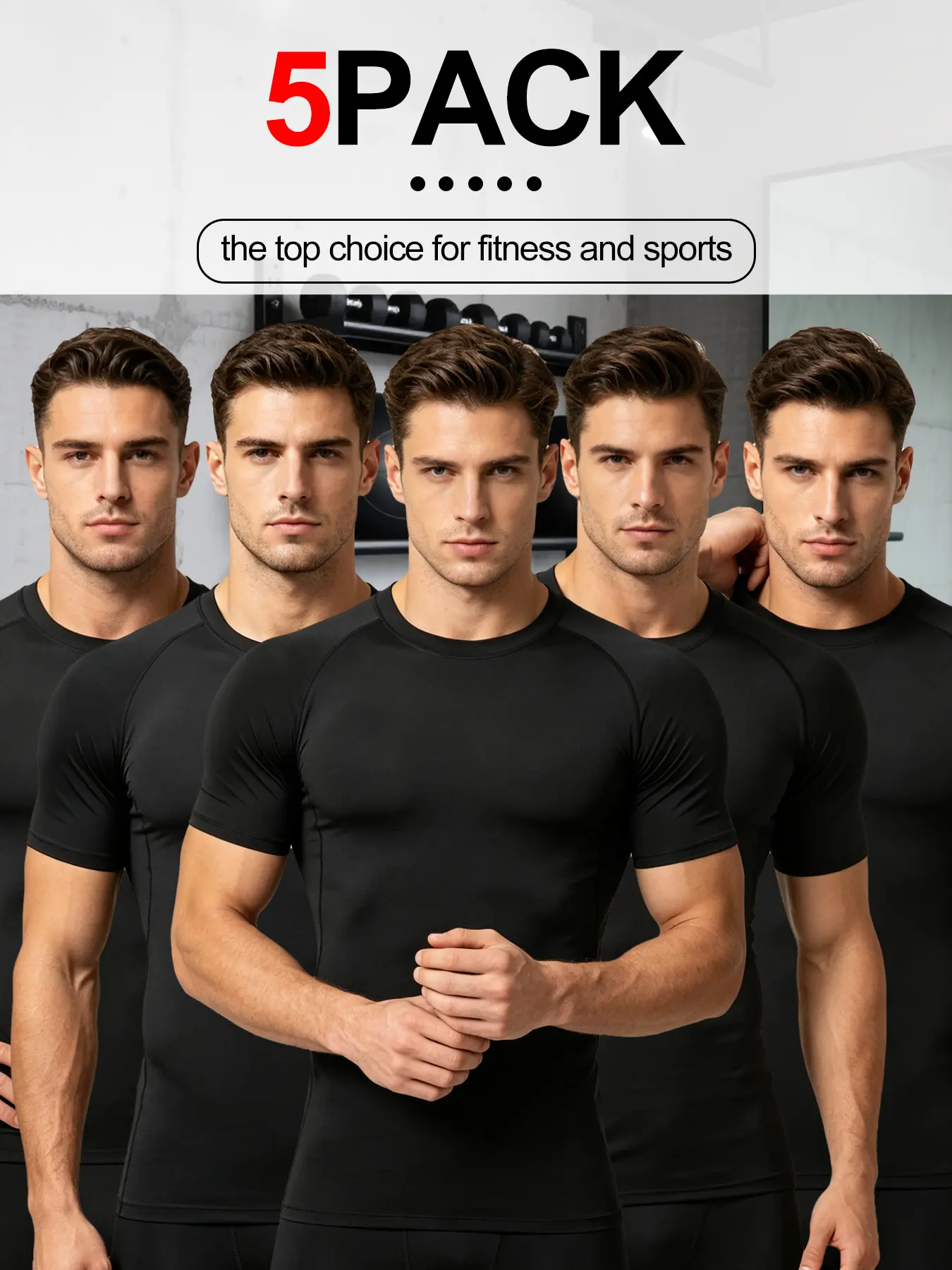 Men's 5 Pack Compression Short Sleeve Shirts, Quick Dry Breathable Athletic Workout Tees, High Stretch Base Layer Tops for Gym Running Training Sports Back-to-school season