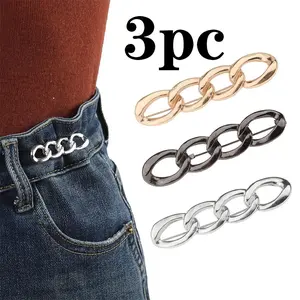 3-Piece Jeans Waist Tightener for Women, Adjustable Waist Clip, Chain Design, Fashionable Interlocking Buckle, Slim Fit Pants Accessory