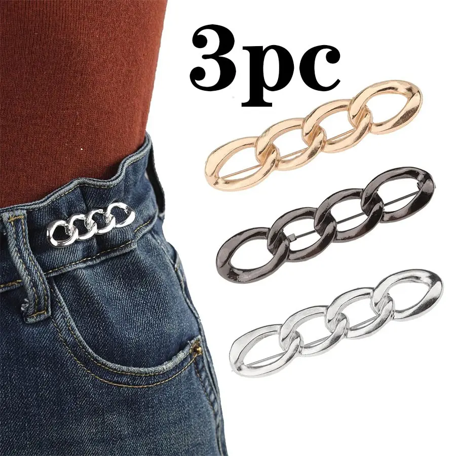 3-Piece Jeans Waist Tightener for Women, Adjustable Waist Clip, Chain Design, Fashionable Interlocking Buckle, Slim Fit Pants Accessory