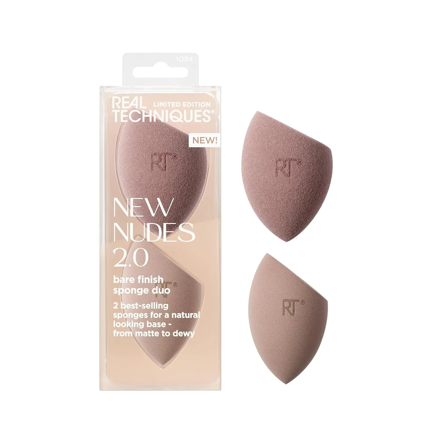 Real Techniques New Nudes Bare Finish Sponge Duo, Makeup Sponges | Blend liquid makeup with makeup sponges for foundation and concealer, makeup sponge set, latex-free and 2 count