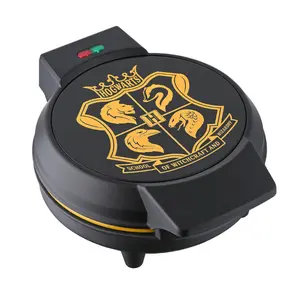 Harry Potter Round Waffle Maker by Select Brands, 7" Waffle Iron Imprints Hogwarts Crest, PFOA & PTFE Free Ceramic Coated Cooking Plates