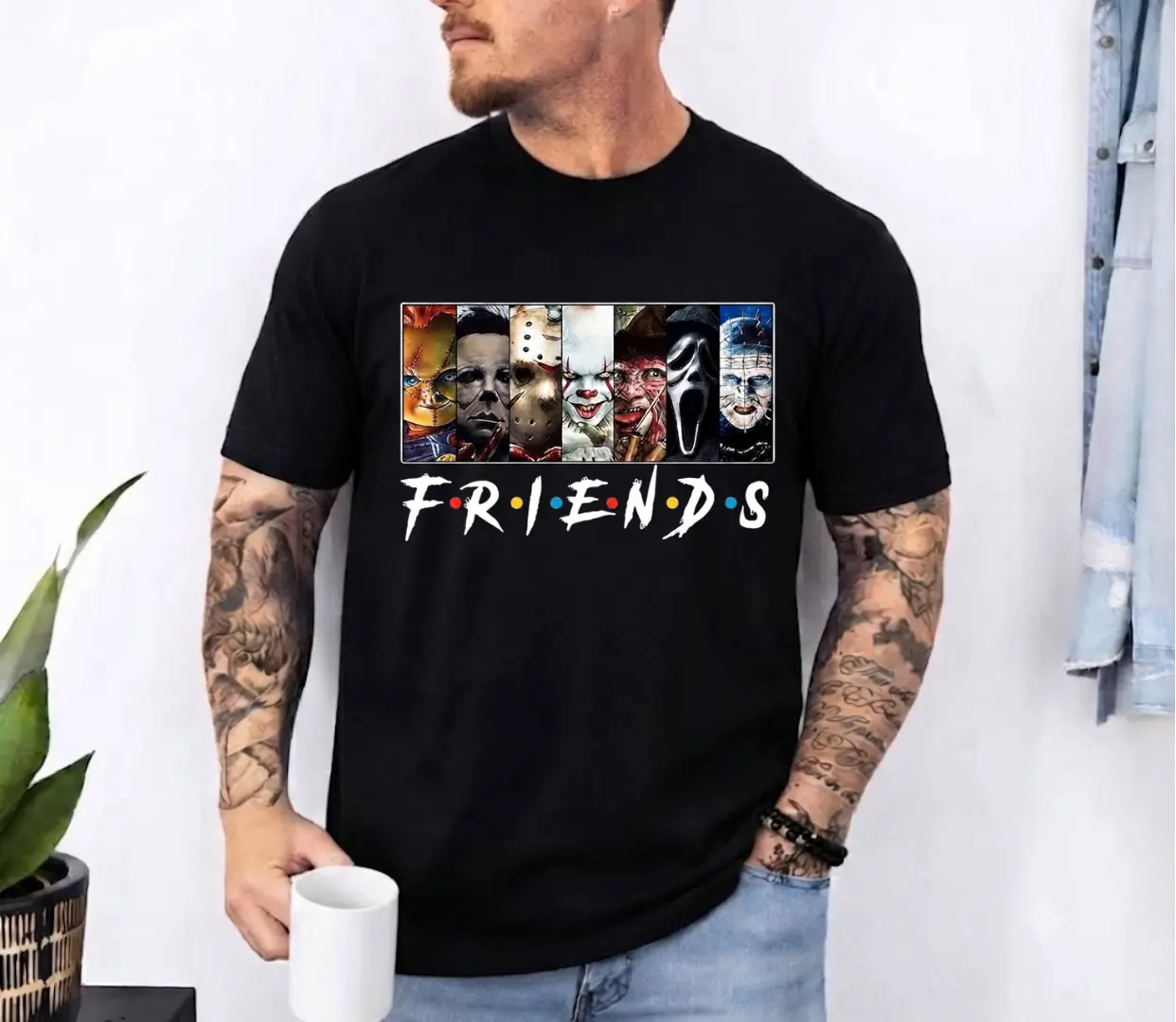 Vintage Horror Mashup Graphic T-Shirt, Retro Halloween Monster Collage Tee, Spooky Season Unisex Shirt