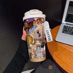 530ML/ 17.92oz Paris Ratatouille Gusteau's Eiffel Tower Collage Pattern Print Phone CaseCoffee mug with straw and lanyard | 316 stainless steel, keeps drinks hot & cold | Portable travel & sports cup | Ideal for home and outdoor activities.