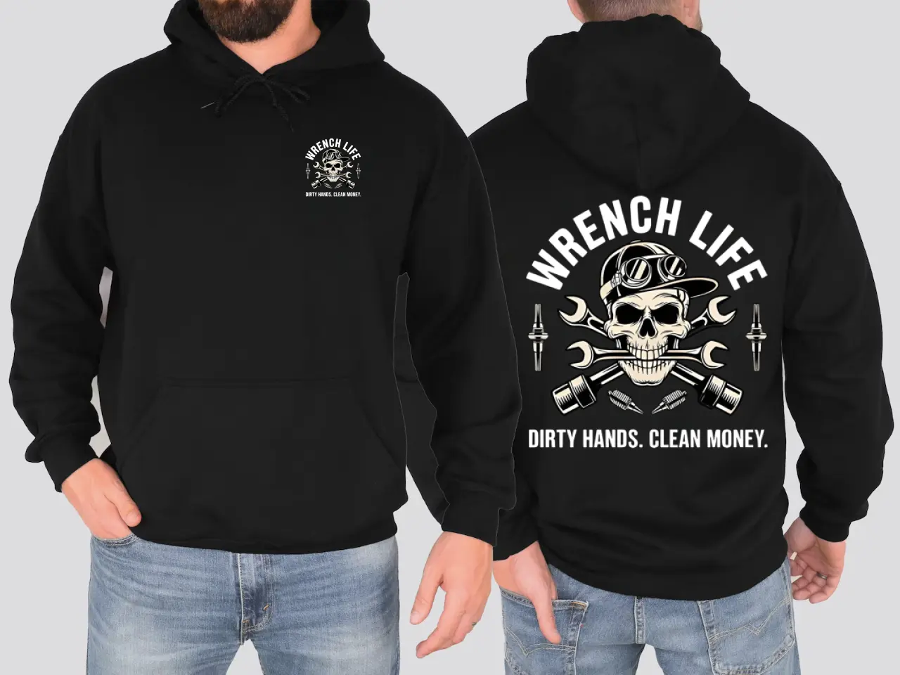 Dirty Hands Clean Money Hoodie - Unique Skull with Wrenches Graphic for Hardworking Mechanics - Casual Unisex Hoodie for Auto Repair, Car Lovers, Daily Wear