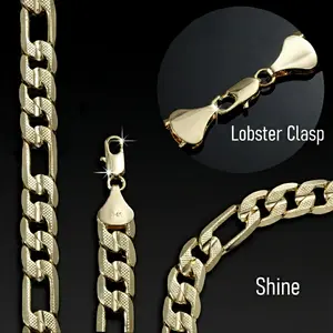 MaxBling81 Premium Quality High-End Gold Brass 14K Stamped Figaro Chain Necklace Jewelry Accessory Unisex Men Women 4mm~12mm 20" 24" 30"