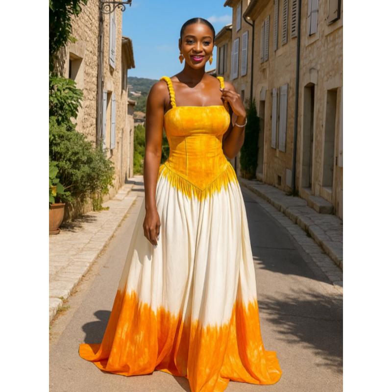 Women's Y2K Blue & White Tie-Dye Halter Neck Maxi Dress - A-Line Floor-Length Beach Dress with Back Tie Closure, Semi-Sheer Sleeveless Design for Vacation, Travel, Daily Outfits - All-Season Casual to Formal Events (Machine Washable) - Turq