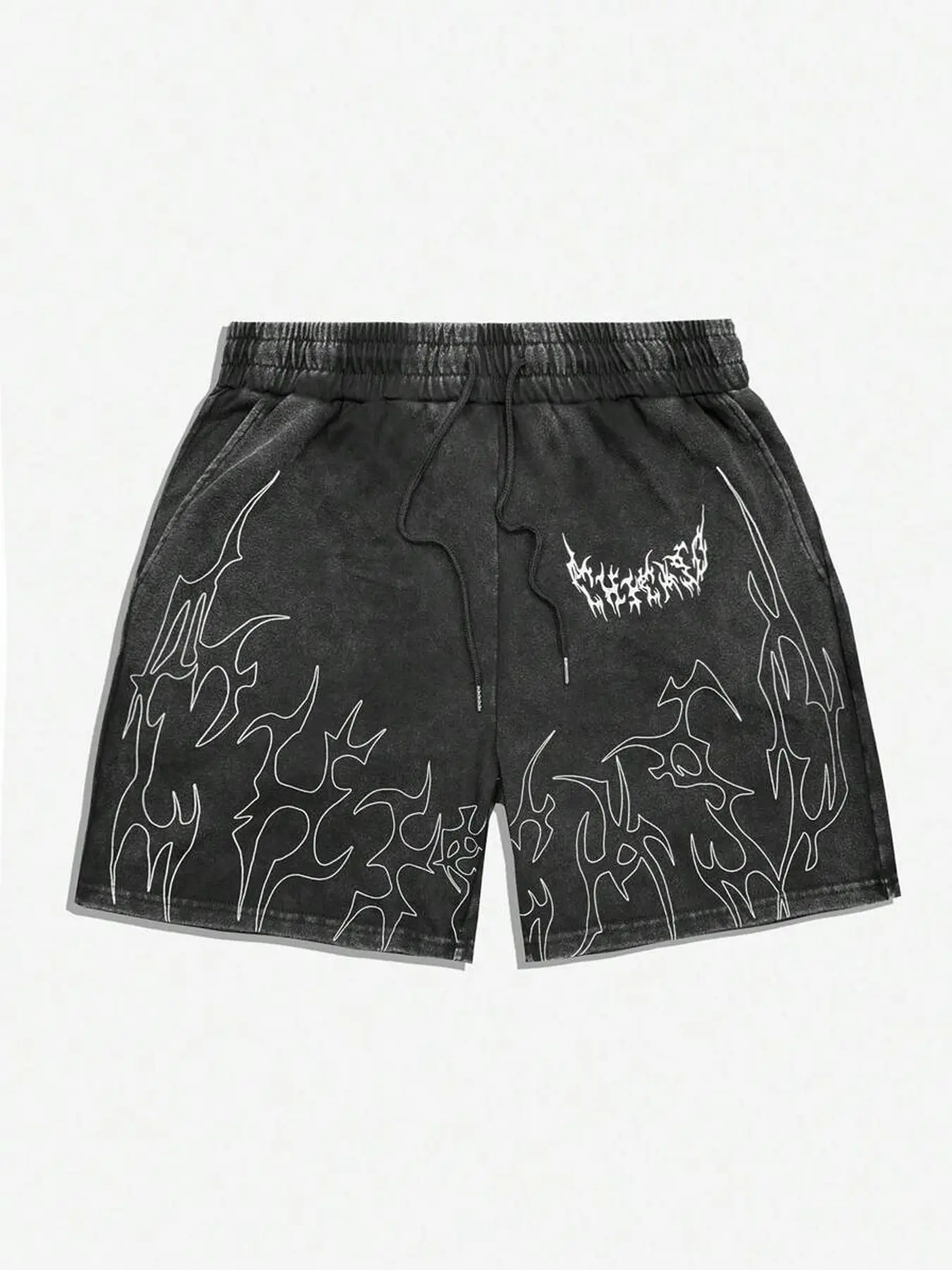 Men's Gothic Flame Print Street Style Edgy Graphic Shorts, Casual Comfortable Lounge Wear, Streetwear, Ideal for Outdoor Activities & Daily Use, Casual Athletic Shorts