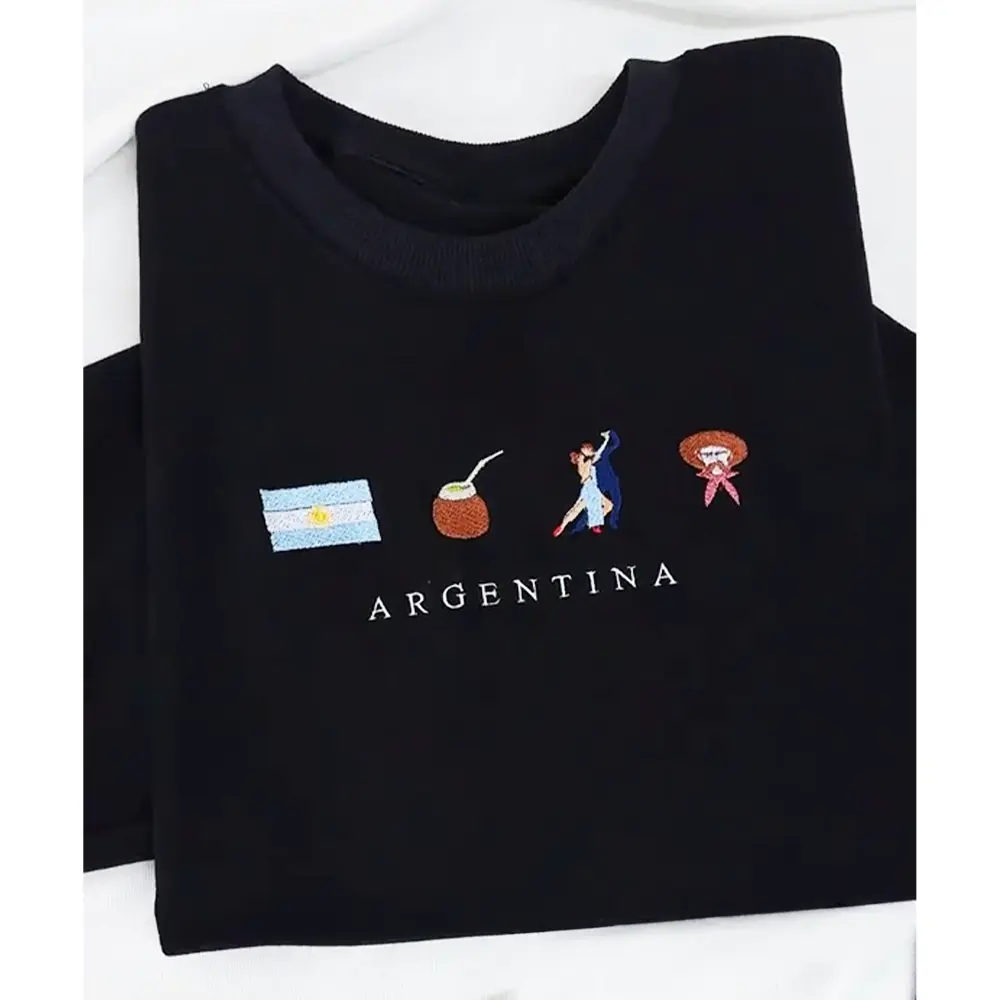 Argentina Embroidered Sweatshirt – Flag Crewneck with Tango, Gaucho Hat & Yerba Mate Icons, Premium Cultural Gift for Argentina Lovers