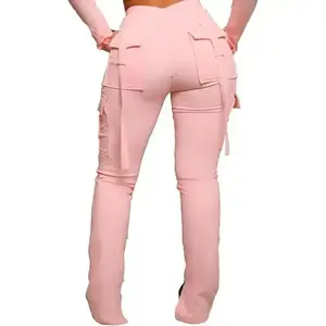 Women's Drawstring Cotton Cargo Sweatpants with Pockets, Stretchy Casual Joggers Lounge Leggings Can be used with a raincoat