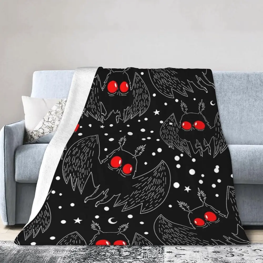 Mothman Night Blanket - Soft Cozy Flannel Throw with Moth & Mothman Design, Black & Red Flannel All-Season Bedspread, 280gsm Heavyweight Bedding for Sofa, Beds or Home Decor, Single-Sided Printing, Multipurpose Warm Fuzzy Blanket