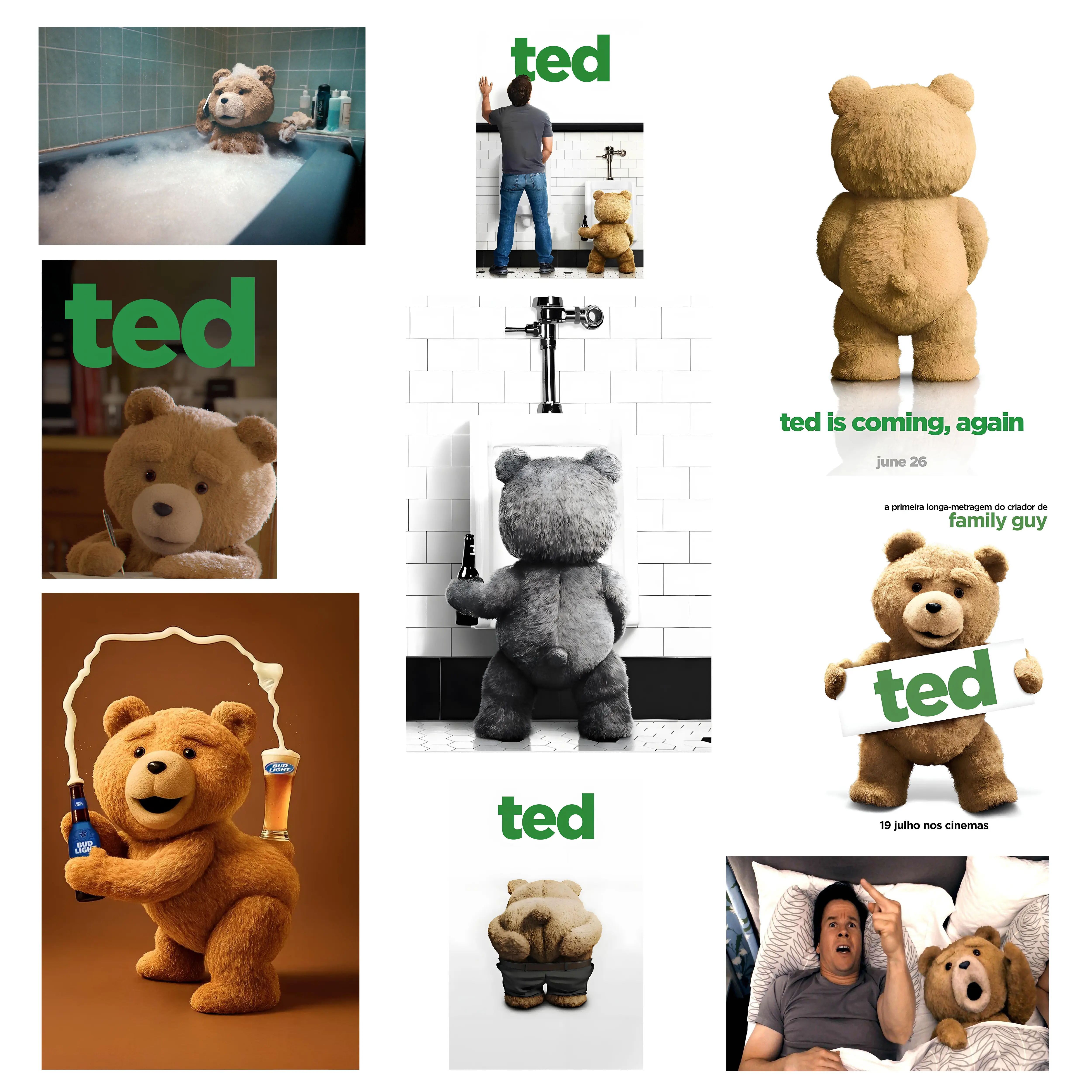 NBHYK Ted Movie Poster Teddy Bear Print Black & White Wall Art for Bathroom Restroom Nursery Kids Room Eco-Friendly Fade-Resistant Waterproof Canvas Decor Hotel Restaurant Bar Artistic