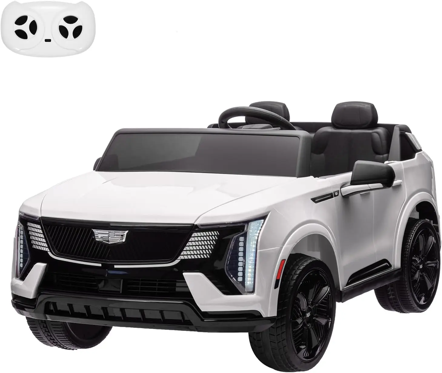 【Christmas Gift】White 24V Two Seater Licensed Cadillac Ride On Car For Kids With Remote Control Powerful 130W Motors Music Led Lights Spacious Design Full Wheel Suspension White