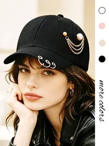 1PC men's and women's universal pearl chain decorated baseball cap with a metal ring design. A trendy and casual multi-purpose sun hat suitable for daily commuting, outdoor outings, street fashion combinations in spring and summer seasons. It is suitable