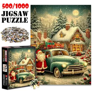 1pc 1000 piece adult puzzle 70x50cm Nostalgic - style Santa, Vintage Car and Christmas Village 500 pieces paper jigsaw puzzle suitable for DIY creative games for adults and families, birthday and