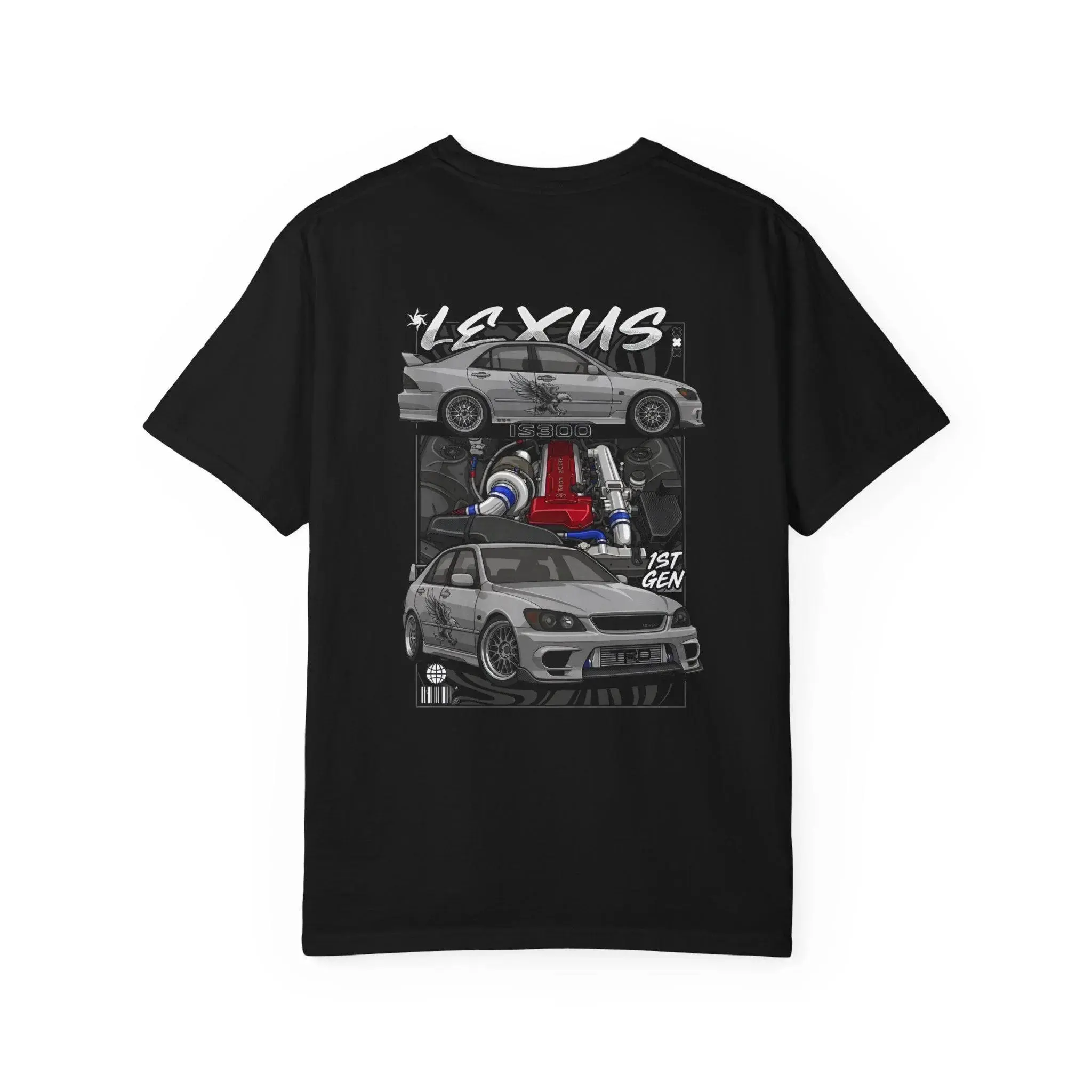 1ST Gen Lexus IS300 Drift Car Racing Graphic T-Shirt Sweatshirt Hoodie 2 Sided - Car Engine Parts Illustration, Gift For Car Lovers Tee