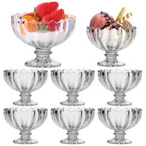 Small Footed Tulip Clear Glass Dessert Bowls 4oz,100ml Cute Dessert Cups for Sundae, Fruit, Salad, Snack, Cocktail, Condiment, Ice Cream Cups All Purpose Serving Bowls, Trifle Tasters Bowls For Party 8pcs