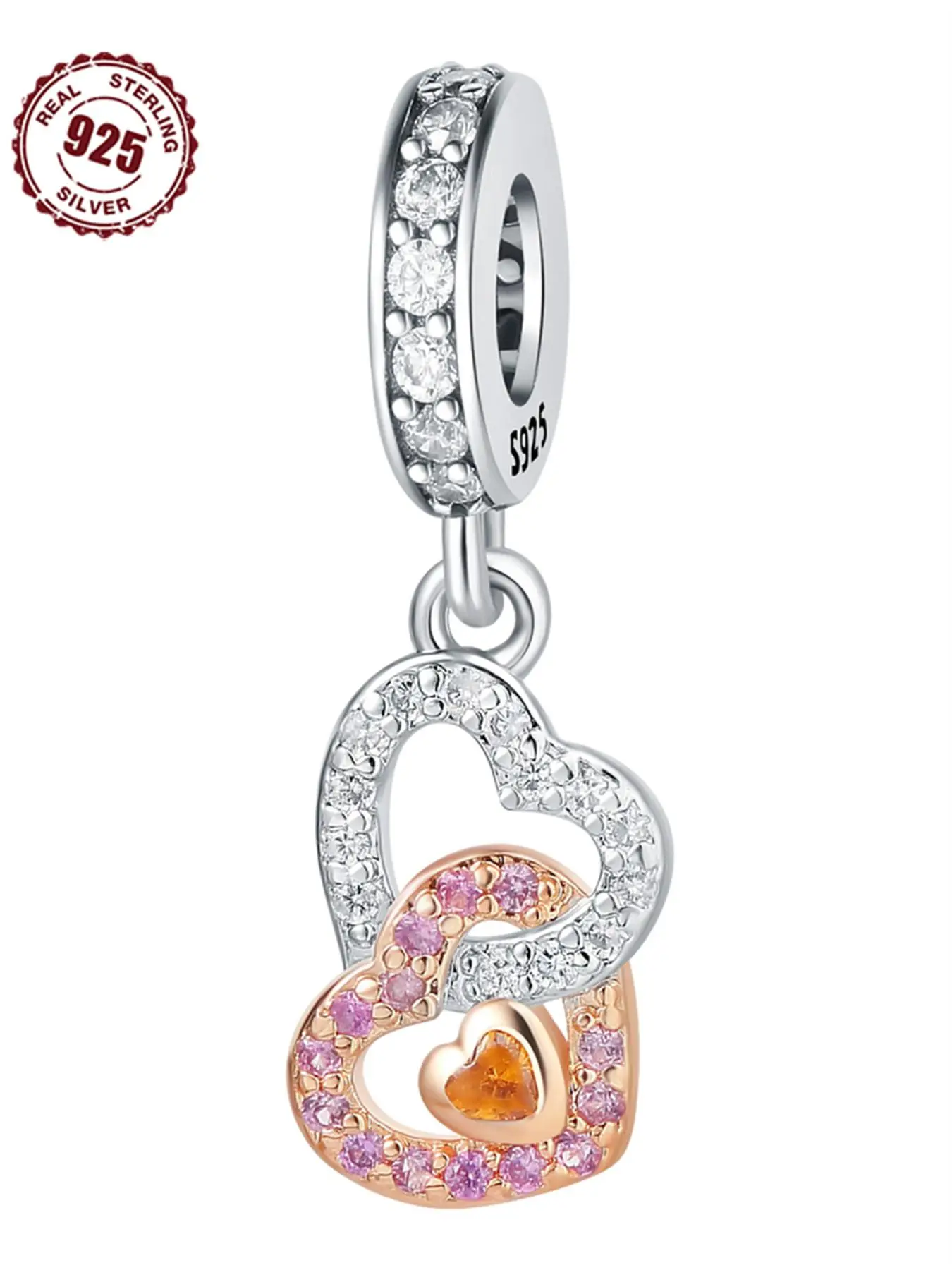 925 Sterling Silver Rhinestone Decor Heart Shaped Pendant, Fashionable Jewelry for Women & Girls, Trendy All-match & Exquisite Jewelry for Birthday Gi