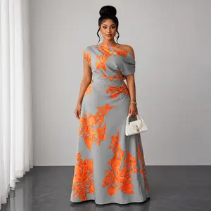 Plus Size Floral Maxi Dress Women Off Shoulder High Waist Long Dress Elegant Summer Beach Vacation Party Evening Dress Curvy Fit Boho Style,Tropical Resort Wear, Party Dress Fashion 2026