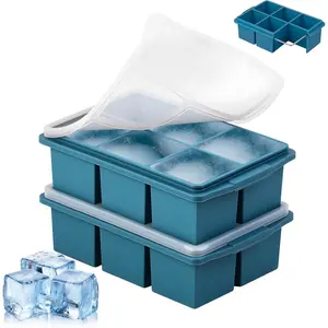 Large Ice Cube Trays for Whiskey 2 Pack Silicone Ice Cube Molds with Steel Frame Reinforcement & Lid 2-Inch Square Ice Cubes for Whisky Cocktails Coffee Tea Easy Release