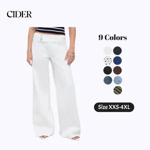 Cider Baggy Wide Leg Jeans Women's Retro Y2K Low Rise Denim Trousers Triple Button Waistband Solid Long Pants for Daily Casual Wear Petite & Plus Size Friendly Womenswear Bottom SummerWins