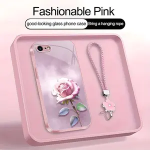 Suitable for [iPhone 8] high-end women's phone case🤩，a beautiful four-leaf clover lanyard is included🍀，various pink rose patterns, exquisite and high-end YM99