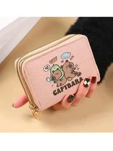 1pc "Cute Capybara" Printed Double Zipper Credit Card Bag - Compact Double Zipper Ladies Wallet With Capybara Pattern Design - Cash, Id， A Large Capacity Cash Storage Wallet For Credit Cards And Essential Items, Perfect Gifts For Family And Friends.