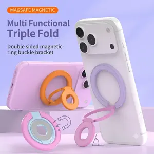 Gradient Color Dual Magnetic Smartphone Mount - MagSafe Compatible Ring Grip, 360-Degree Rotation Metal Folding Stand, Mobile Cellphone Accessories for iPhone, Samsung & Android Phones with Mag