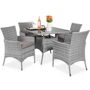 Best Choice Products 5-Piece Indoor Outdoor Wicker Patio Dining Table Furniture Set w/ Umbrella Cutout, 4 Chairs
