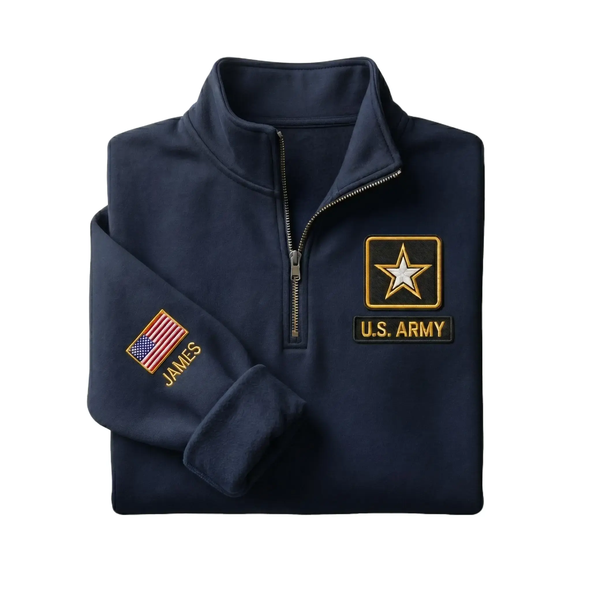 (Leave a note) Custom US Army Quarter Zip Sweatshirt, Minimal Military Embroidered Pullover, Army Star Patch Custom Name Patriotic Gift