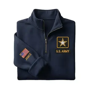 (Leave a note) Custom US Army Quarter Zip Sweatshirt, Minimal Military Embroidered Pullover, Army Star Patch Custom Name Patriotic Gift