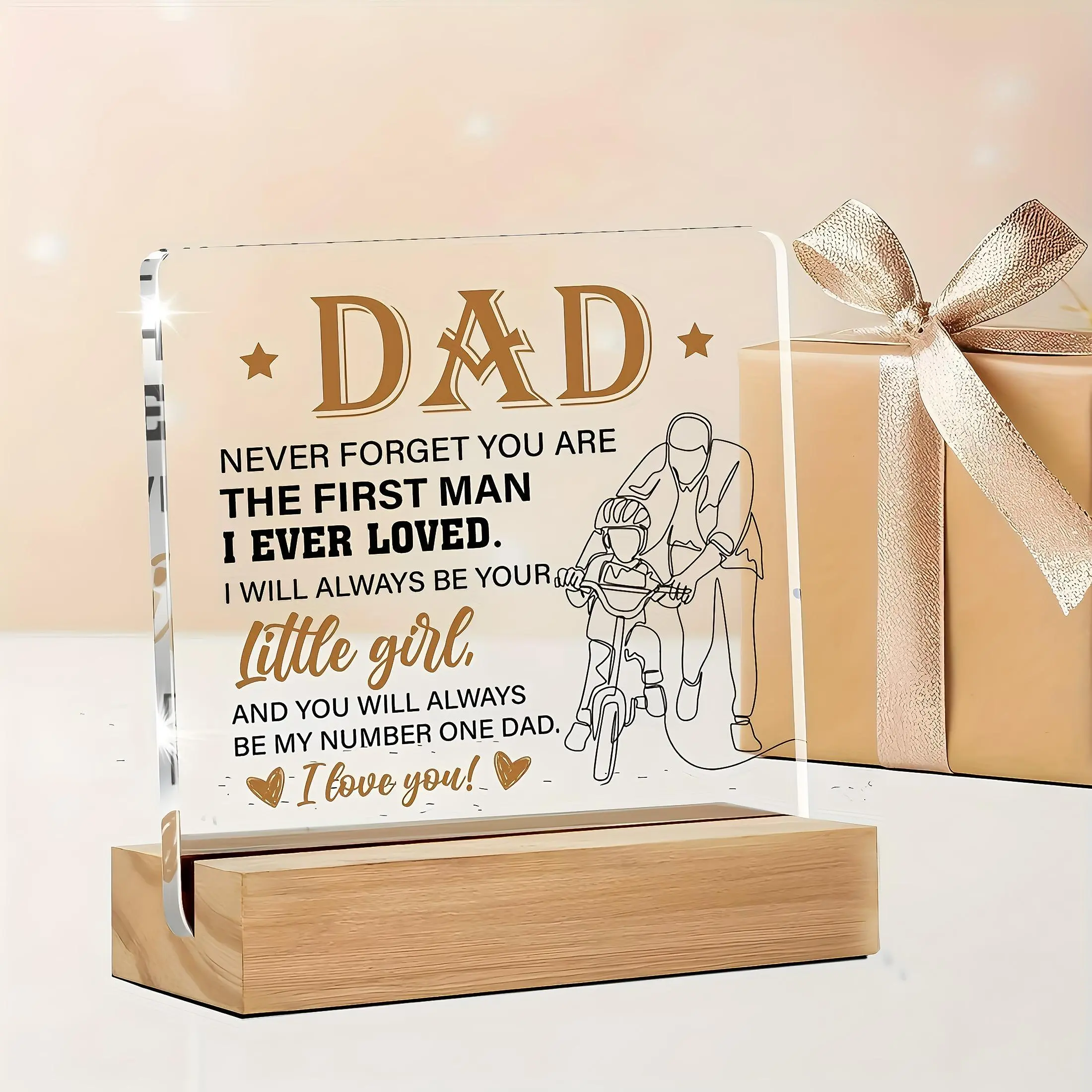 To My Dad Letter Pattern Acrylic Plaque with Wooden Base, Creative Letter Ornament for Birthday, Office Desk Decor, Home Decor, Signs